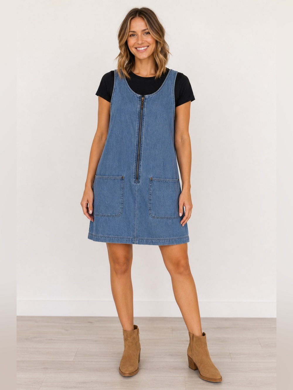 Vintage Y2K Bugle Boy for Her Blue Denim Zip Front Dress Women’s Small